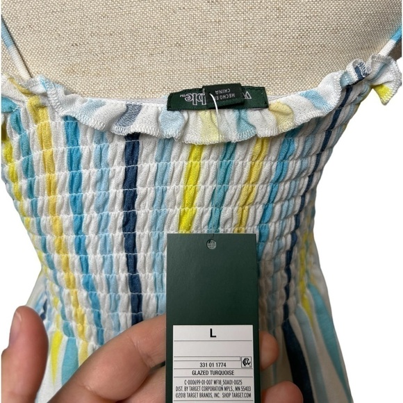 2/$30 WILD Fable Target Turquoise Striped Smocked Peplum Camisole Size Large - Picture 10 of 12